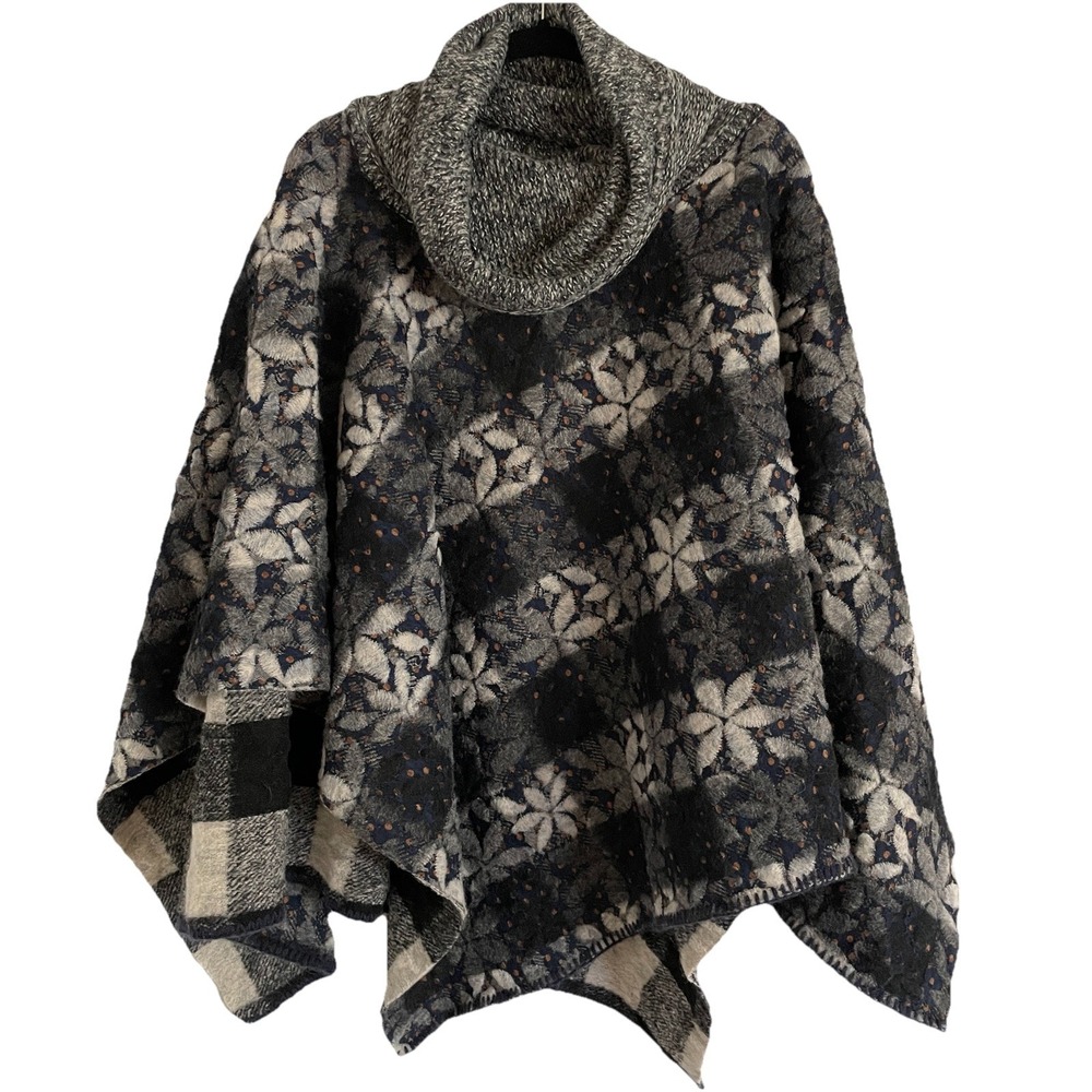 Anthropologie Wintertide Reversible Warm‎ Wool Blend Poncho One Size